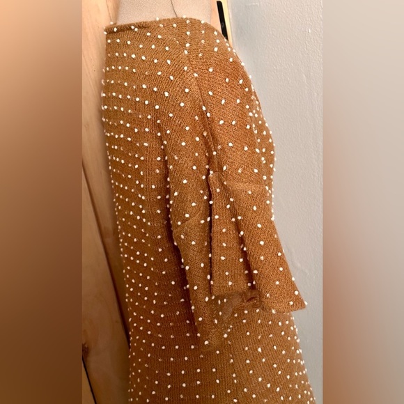 NWT Bcbgeneration Caramel Dot Ruffle Sleeve Sweater Knit Mini Dress, XS - Picture 5 of 14